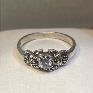 Vintage Sterling Silver Crystal and Marcasite Ring